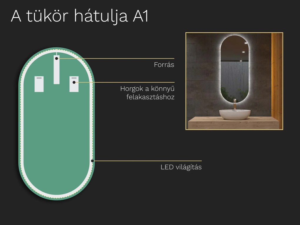 Ovális tükör LED világítással A1 50x100