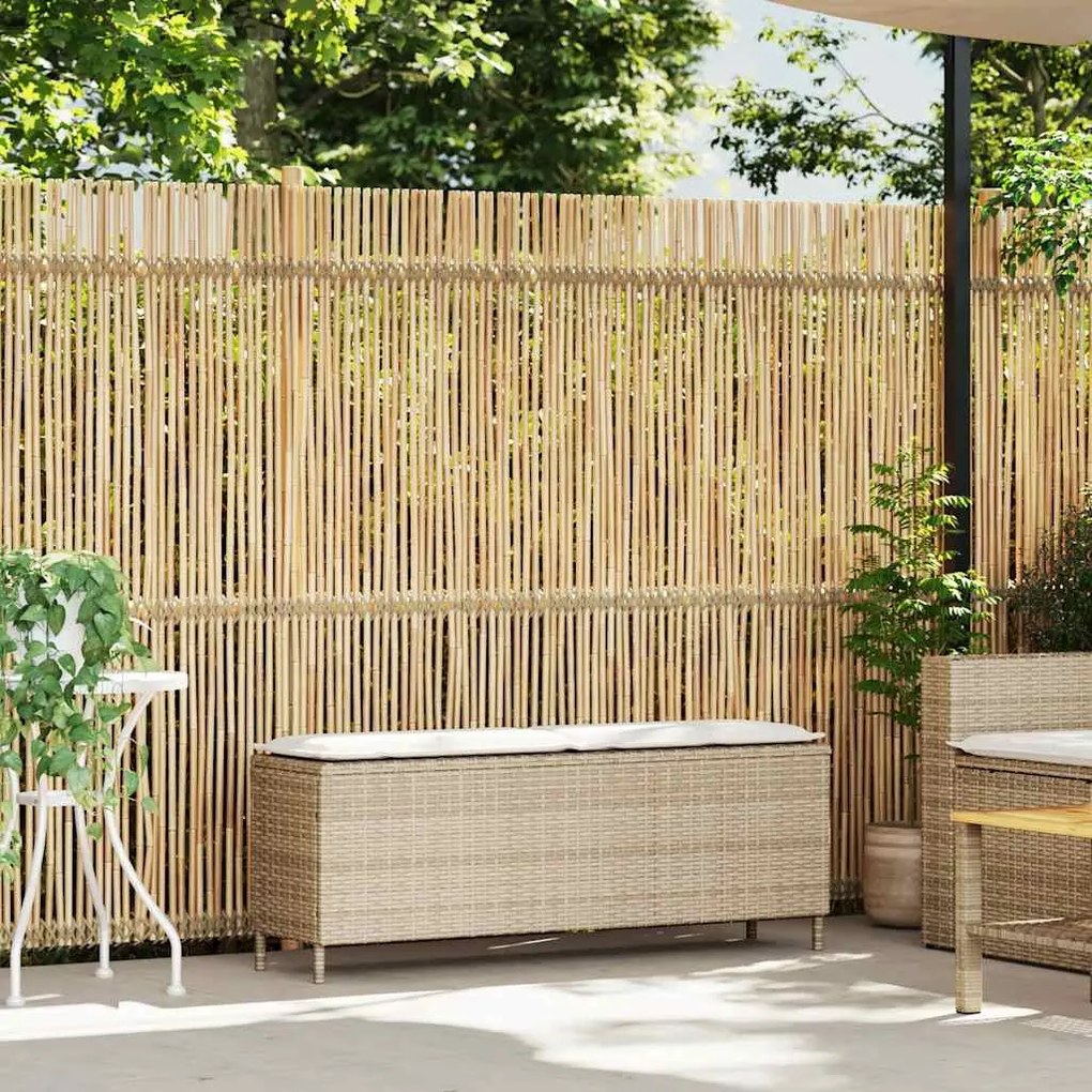 Bézs polyrattan kerti pad párnával 110x30x40,5 cm