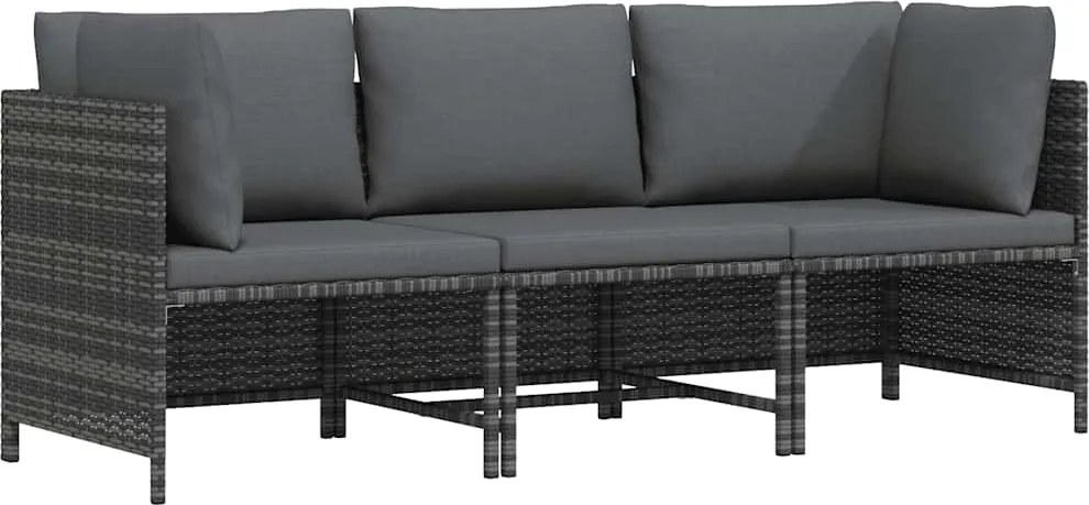 vidaXL 3 személyes szürke polyrattan kerti kanapé párnákkal