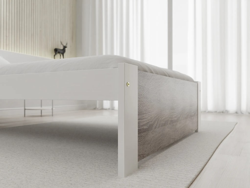 Ágy IKAROS 90 x 200 cm, fehér/szarvasgomba tölgy Matrac: Deluxe 10 cm matraccal, Ágyrács: Lamellás ágyráccsal