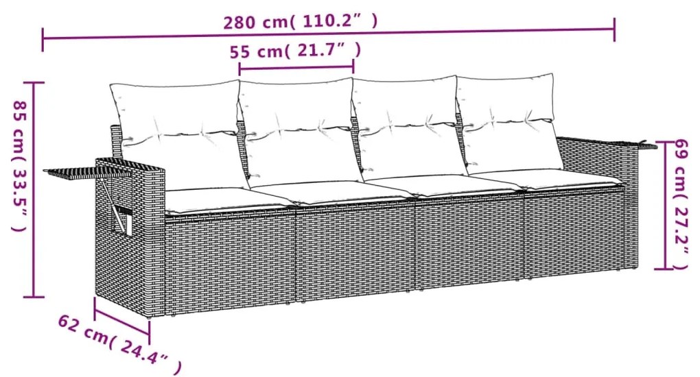 4 részes fekete polyrattan kerti ülőgarnitúra párnákkal