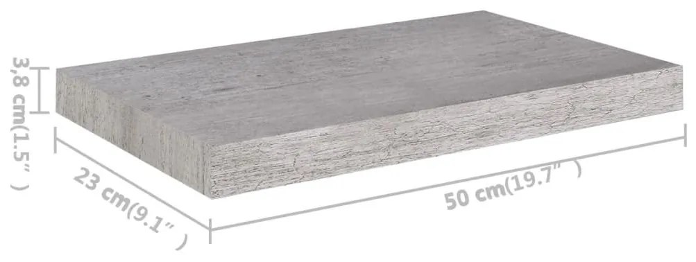 betonszürke MDF lebegő fali polc 50 x 23 x 3,8 cm