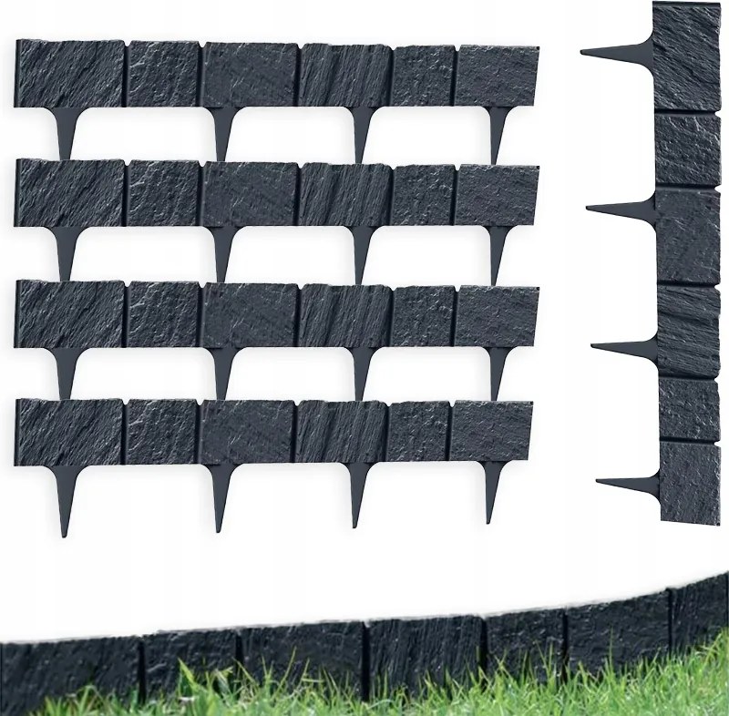 Kerti Szegély Antracit 390 X 9 CM Paliszád Lábakon Modern