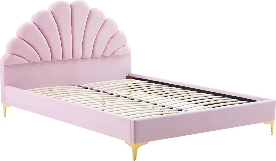 Ágy ágyráccsal, 140x200, rózsaszín Velvet szövet, ISADORA