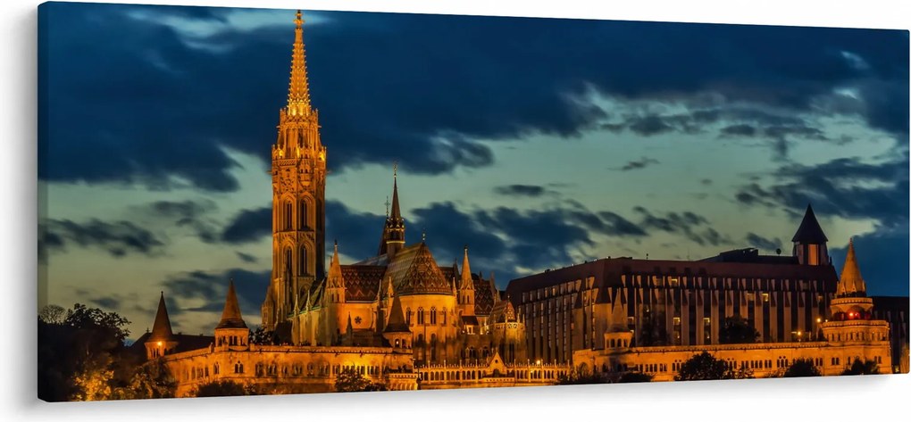 Kivilágított épületek képe (120x50 cm)