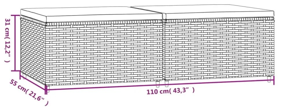 2 db szürke polyrattan kerti lábtartó párnával