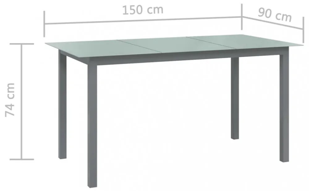 világosszürke alumínium és üveg kerti asztal 150 x 90 x 74 cm