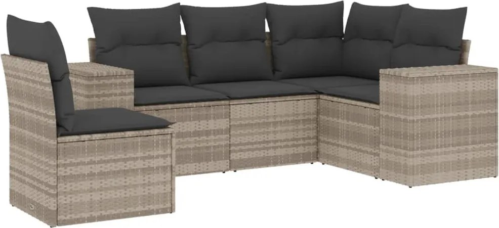 vidaXL 5 részes világosszürke polyrattan kerti ülőgarnitúra párnákkal