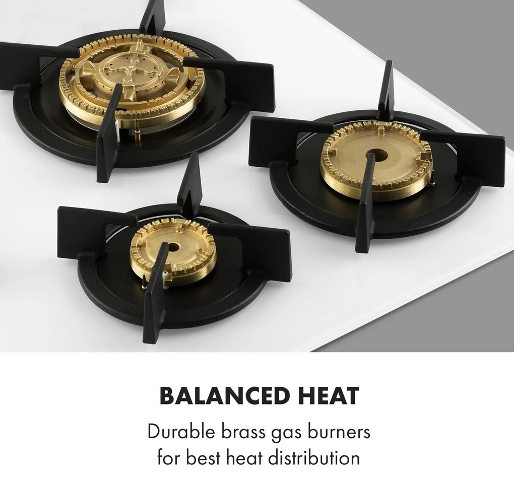 Klarstein Goldflame 5, gázfőzőlap, 5 sárgaréz égő, üvegkerámia