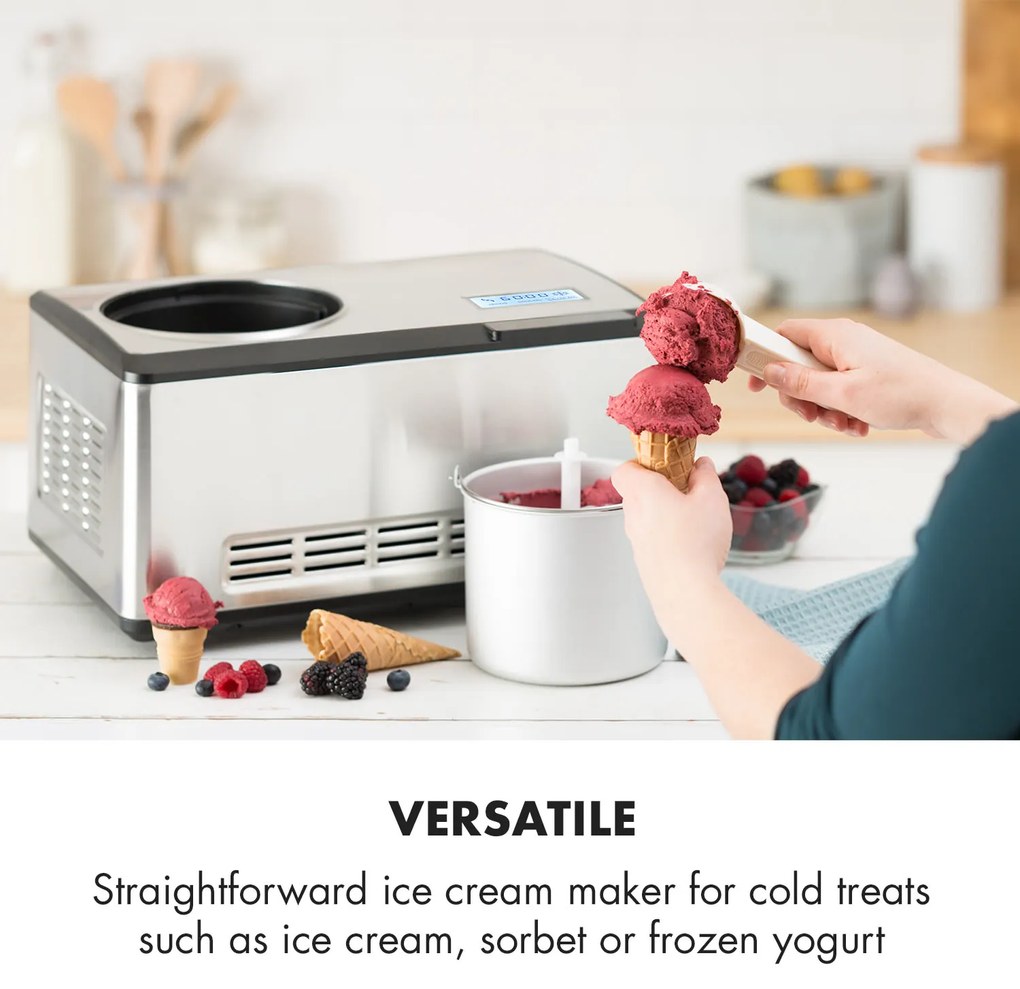 Klarstein Dolce Bacio, fagylaltgép, kompresszor, 2 L, LCD kijelző, érintésvezérlés, roszdamentes acél