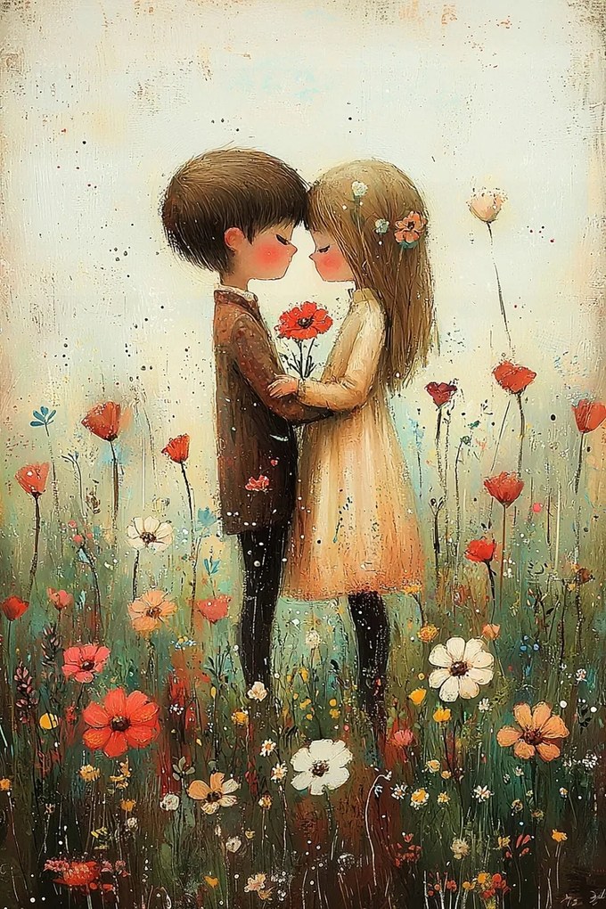 Vászonkép Canvas Gyerekek Rét Virágok Szerelem Szerelmes Pár 80x120