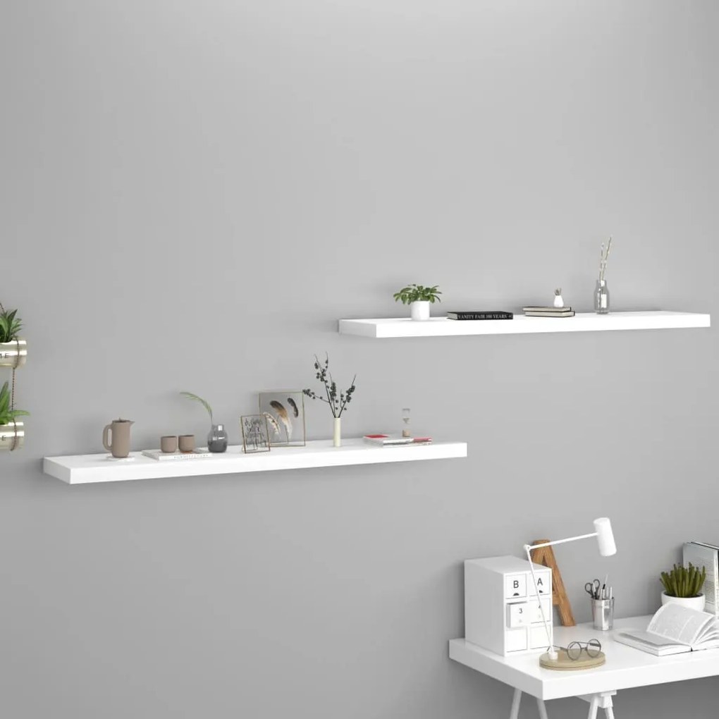 2 db fehér MDF lebegő fali polc 120 x 23,5 x 3,8 cm