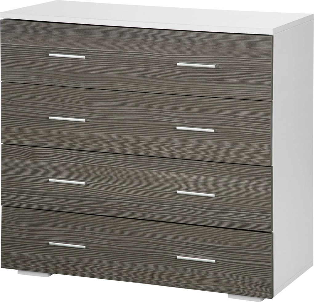 HOMCOM Modern Stílusú Tálalószekrény 4 Fiókkal 76 x 35 x 72 cm Fehér és Szürke | Aosom