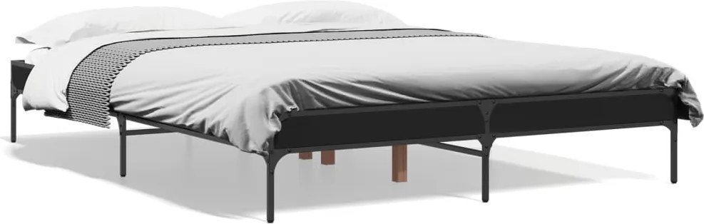 vidaXL fekete szerelt fa és fém ágykeret 140 x 200 cm