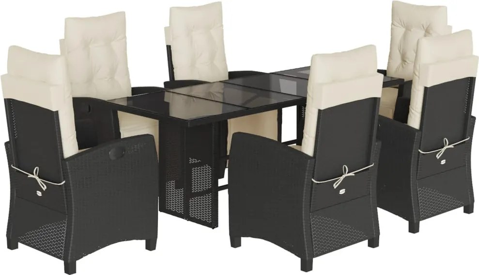 vidaXL 7 részes fekete polyrattan kerti étkezőgarnitúra párnával