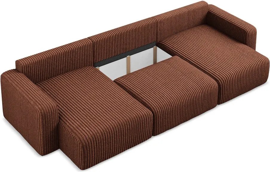 Terrakotta színű kordbársony kinyitható-tárolóhelyes (U alakú) sarokkanapé Kona – Makamii