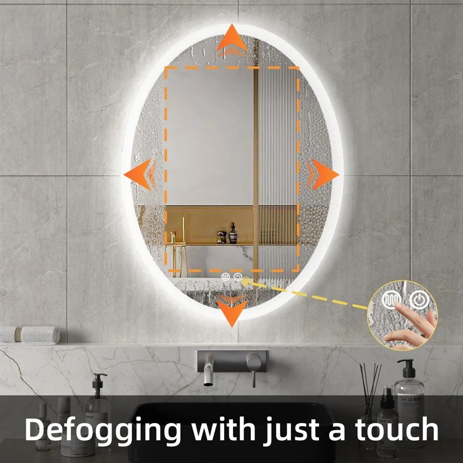 Erga Paola, ovális LED tükör 60x80cm, 2070 lm, 3 fényszín, első és hátsó világítás, ERG-V01-302-6080-00