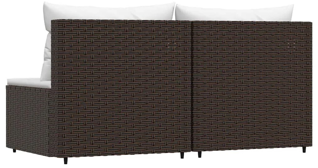 2 db barna polyrattan kerti középső kanapé párnával