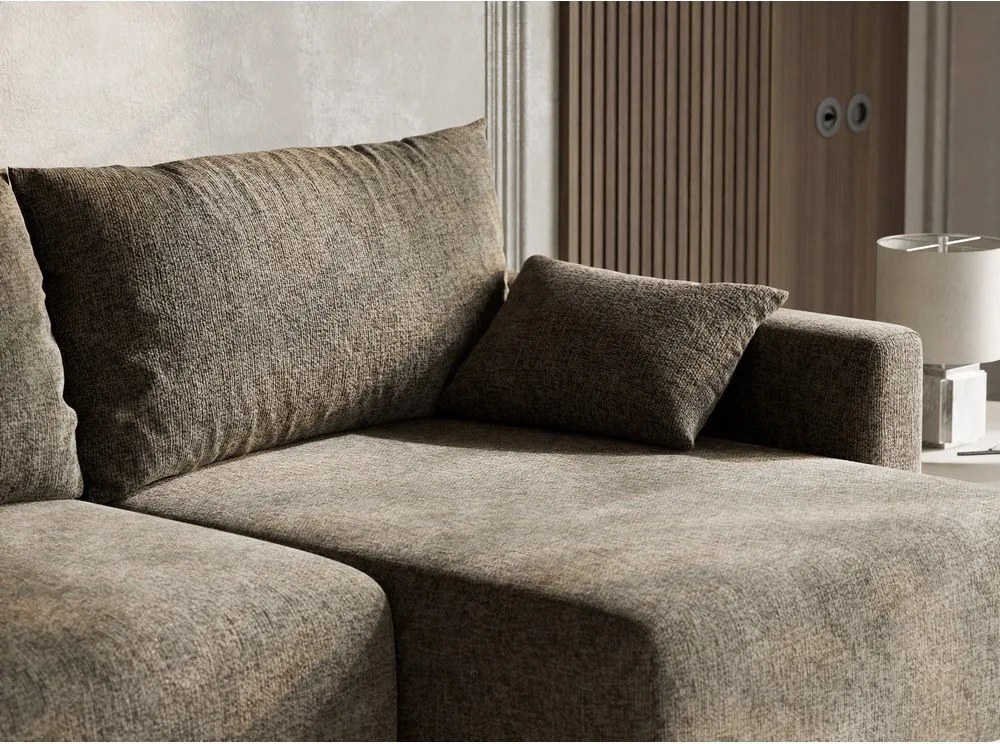 Barna zsenília kinyitható-tárolóhelyes sarokkanapé (jobb oldali-heverő résszel) Leon – Maison de Rêve