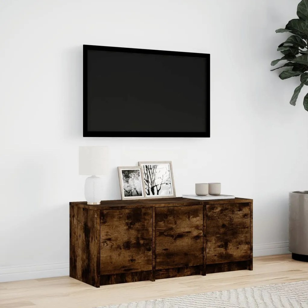füstös tölgy színű szerelt fa TV-szekrény LED-del 97x34x40 cm