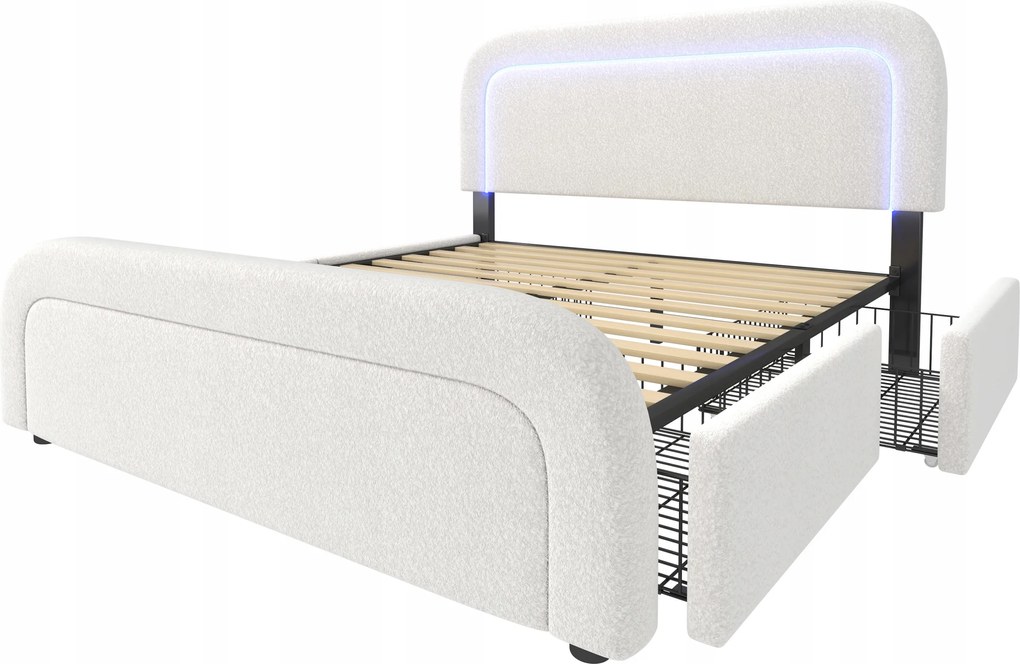 franciaágy Kárpitozott ágy 160x200 cm Usb Type-C Led és 4 fiók