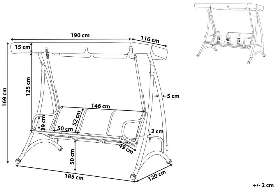 Szürke hintaágy - szövet és fém - BOGART Beliani