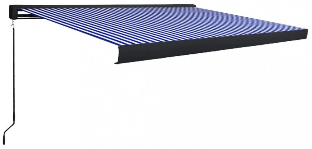 kék és fehér manuális kazettás napellenző 350 x 250 cm