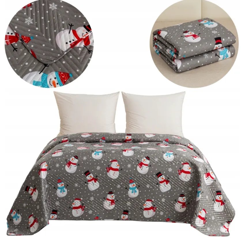 Ágytakaró HAPPY SNOWMAN, szürke Méret: 220 x 240 cm