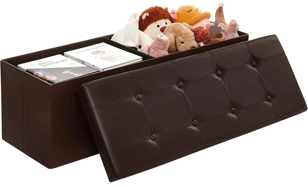 Puff, összecsukható tároló ottomán pad 120L, 110 x 38 x 38 cm, barna
