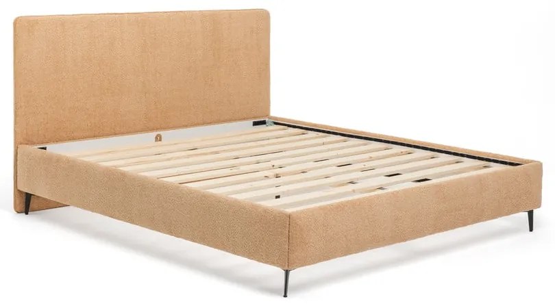 Mustársárga kárpitozott franciaágy ágyráccsal 160x200 cm Noira Slim – Bonami Selection