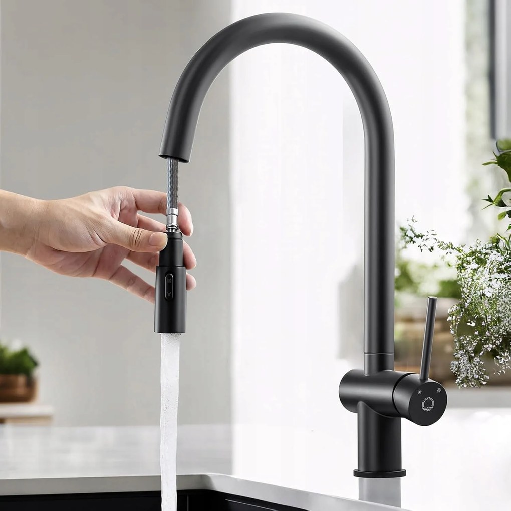 Cecipa Konyhai csaptelep fekete, 2 féle vízsugárral, magasnyomású