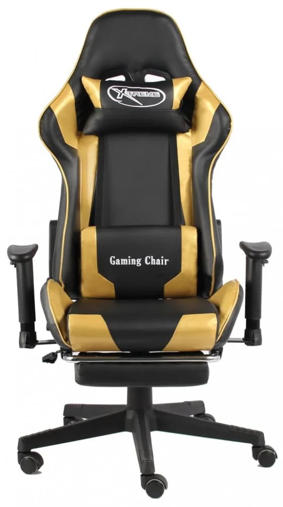 aranyszínű PVC forgó gamer szék lábtartóval