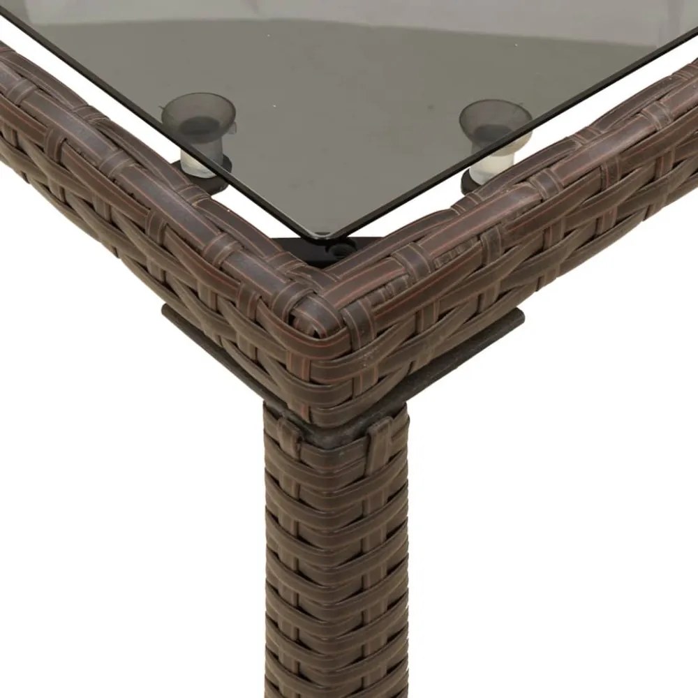 barna polyrattan üveglapos kerti asztal 115x54x74 cm