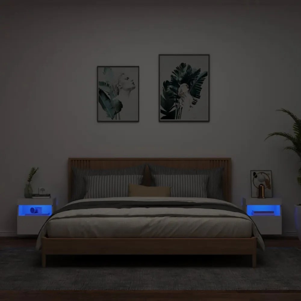 2 db fehér falra szerelhető TV-szekrény LED-ekkel 40x30x40 cm