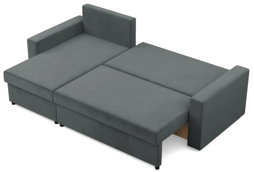 Zeus sarokkanapé, 1 ágyneműtartóval, egyenes kartámasz, bársony, univerzális oldal, bonell töltet, szürke