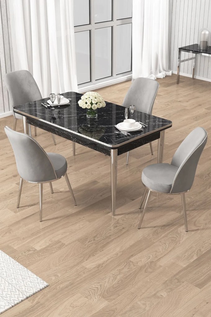 Rewa étkezőgarnitúra, fekete márvány-króm, 110 cm – TR240CHR3051
