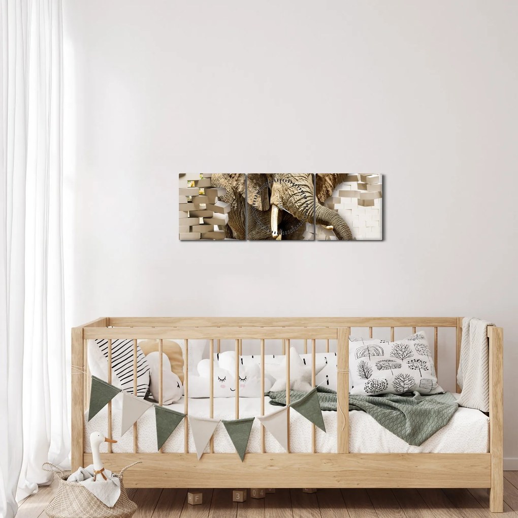 Kép - Egy elefánt áttör a falon (órával) (90x30 cm)
