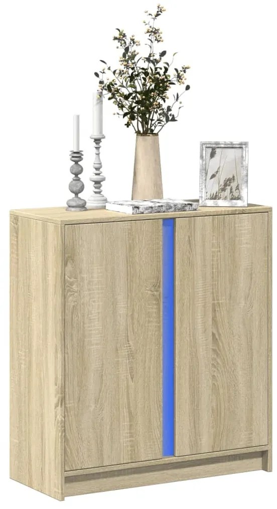 sonoma tölgy szerelt fa tálalószekrény LED-del 77 x 34 x 85 cm