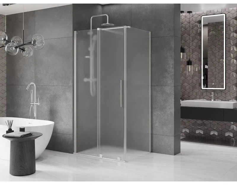 Mexen Velar, zuhanykabin tolóajtóval 110 x 120 cm, 8 mm-es matt üveg, csiszolt acél, 871-110-120-31-97