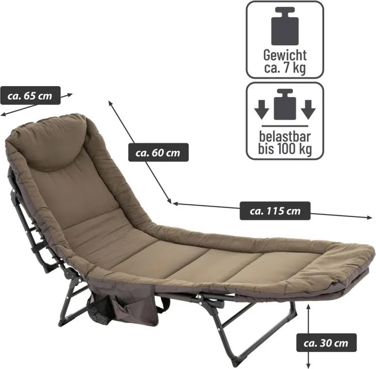 Kemping nyugágy párnával 175 x 65 cm khaki színű