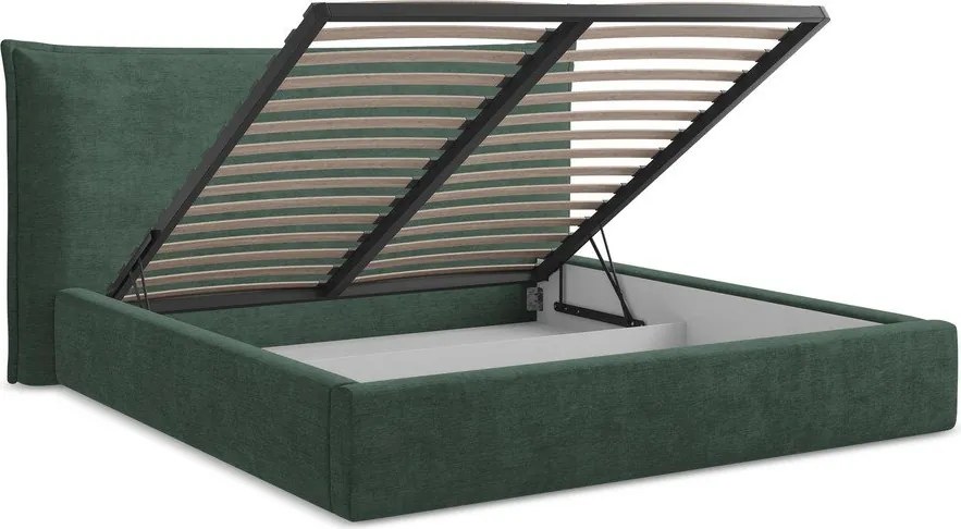 Zöld kárpitozott ágyneműtartós franciaágy ágyráccsal 180x200 cm Esala – Makamii