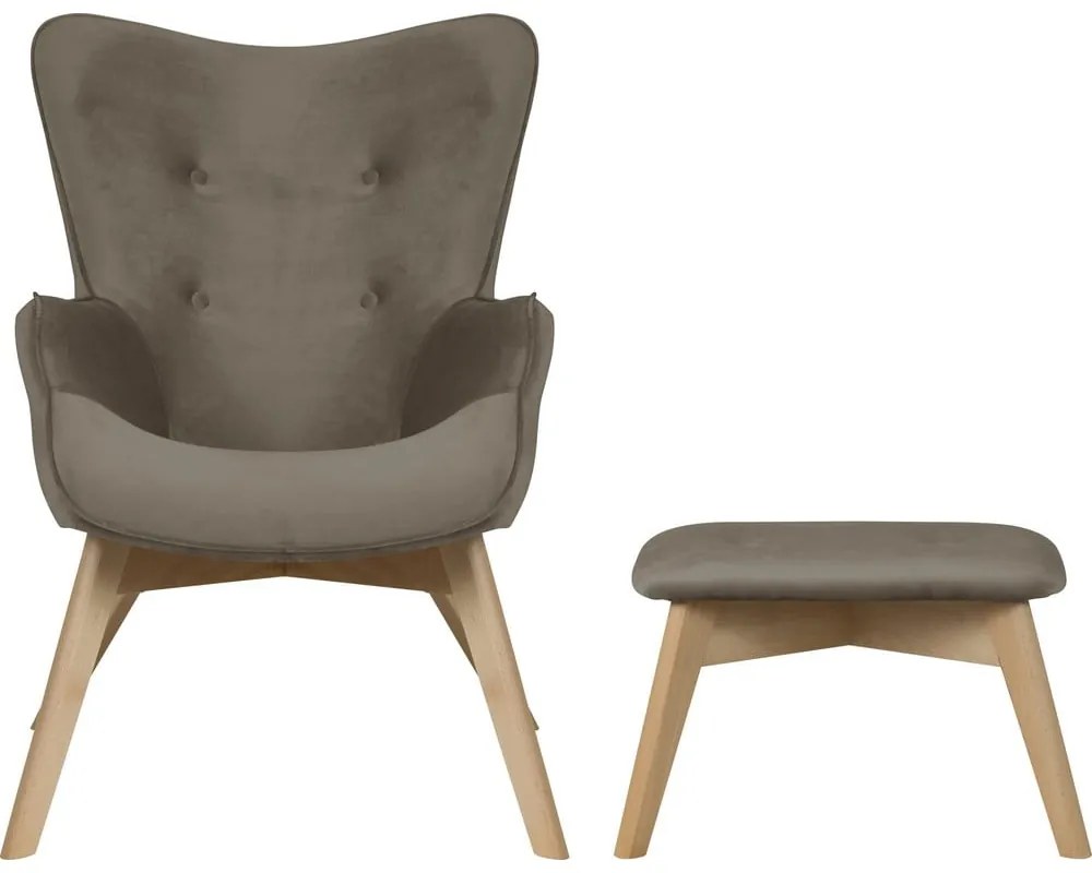 Világosbarna bársony fotel lábtartóval Niko – Ropez