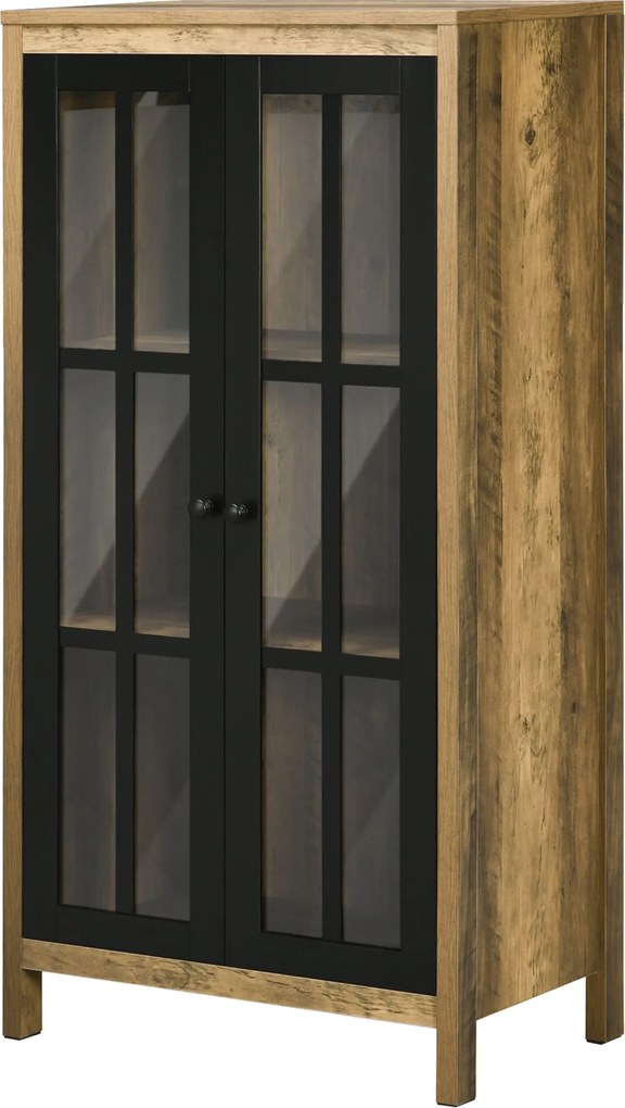 HOMCOM Modern Üveg 2-Ajtós Komód, Nappali és Lounge Szekrény, 60x35x120cm, Barna | Aosom