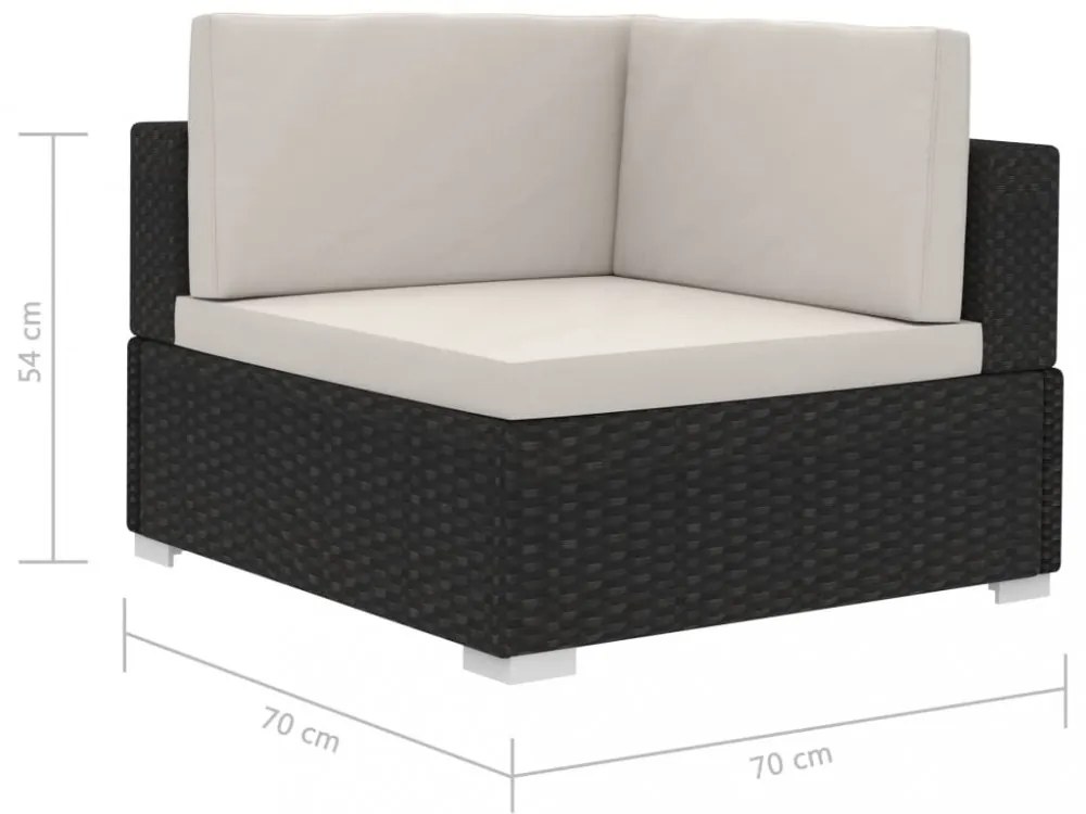 2 db fekete moduláris polyrattan sarokfotel párnákkal