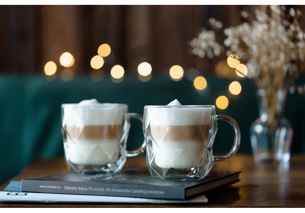 Üveg bögre szett 2 db-os cappucinóhoz-duplafalú 330 ml Geo – Vialli Design