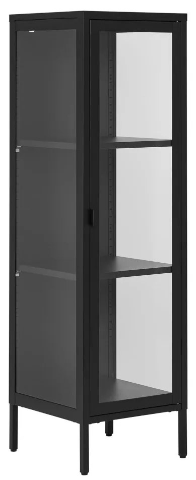 Brisbane keskeny vitrin, 1 üvegajtó, acél, fekete 40x35x140 cm