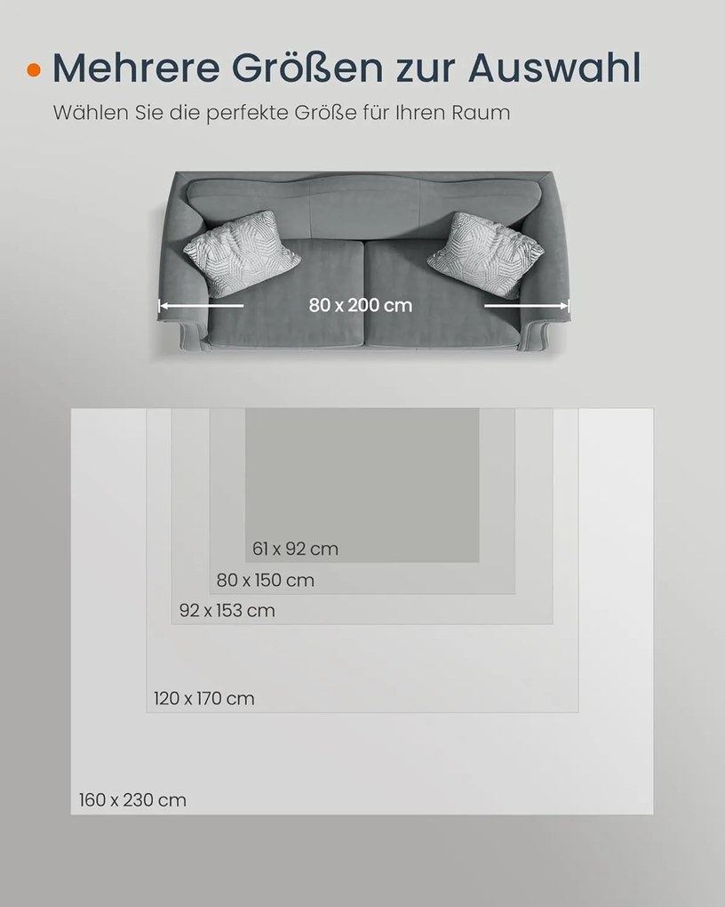 SONGMICS HOME szőnyeg, 61 x 92 cm, csúszásmentes nappali szőnyeg, szürke