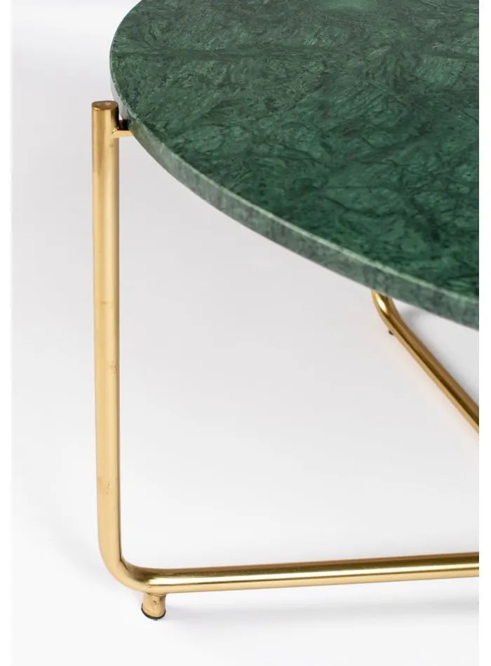 Zöld-aranyszínű kerek dohányzóasztal márvány asztallappal ø 70 cm Timpa – White Label