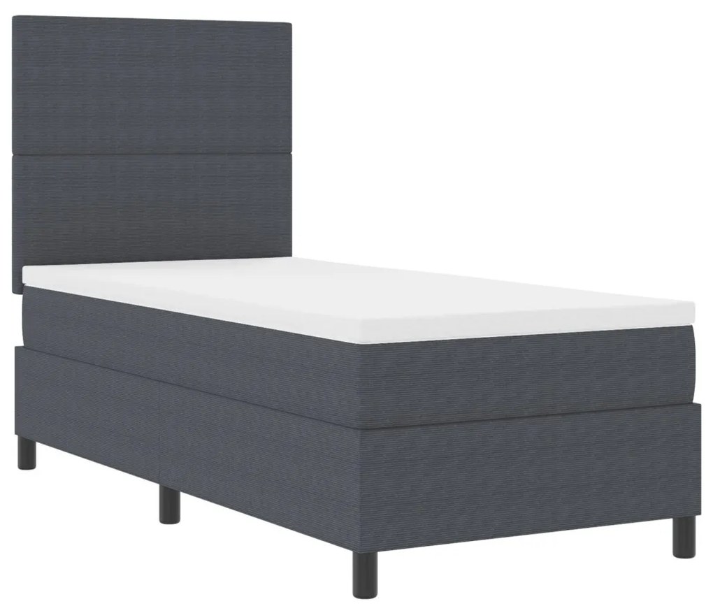 Boxspring ágy matraccal sötétszürke 80x200 cm kordbársony szövet