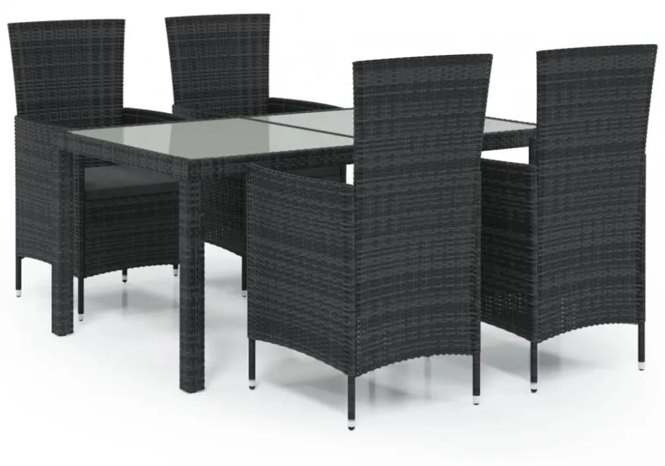 vidaXL 5 részes fekete polyrattan kültéri étkezőszett párnákkal